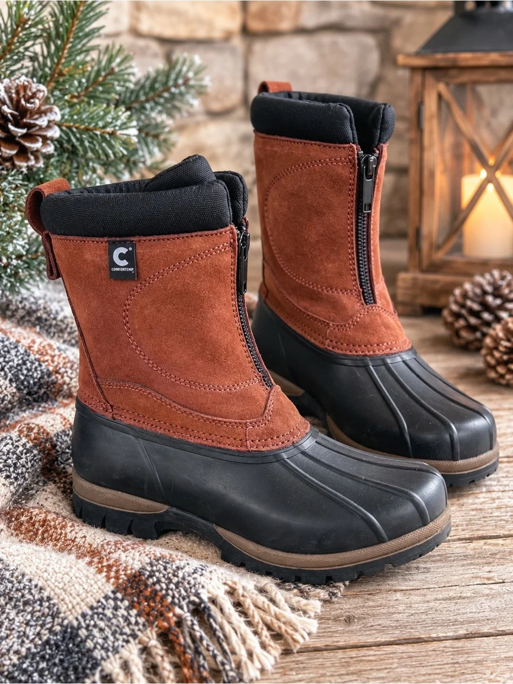 ComforTemp Brown Leather Suede & Black Rubber Waterproof Duck Boots | Sz 7